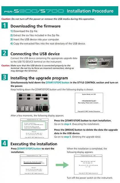 yamaha雅马哈Firmware upgrade - Installation for PSR-S900_S700 EN